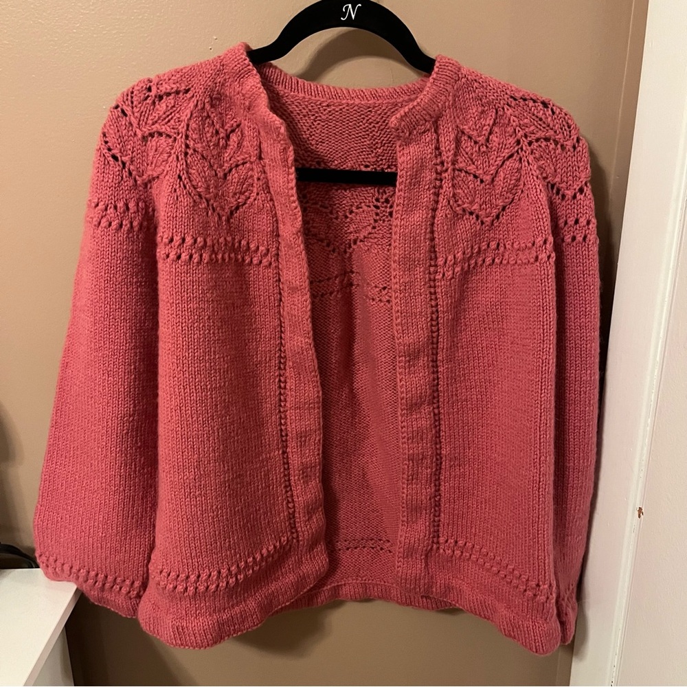 Dusty Mauve Pink Open Front Knitted Cardigan Sweater